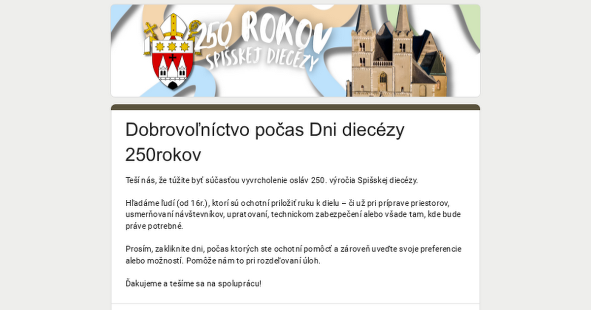 Dobrovoľníctvo počas Dni diecézy 250rokov